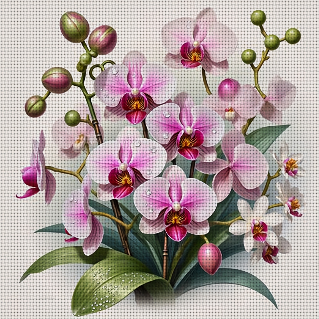 TEMU 1 pièce Kit de Broderie Croisée Imprimé DIY, Cadre, Motif "Une Bouquet d'Orchidées avec des Gouttelettes d'Eau", Parfait pour de Loisir Relaxant