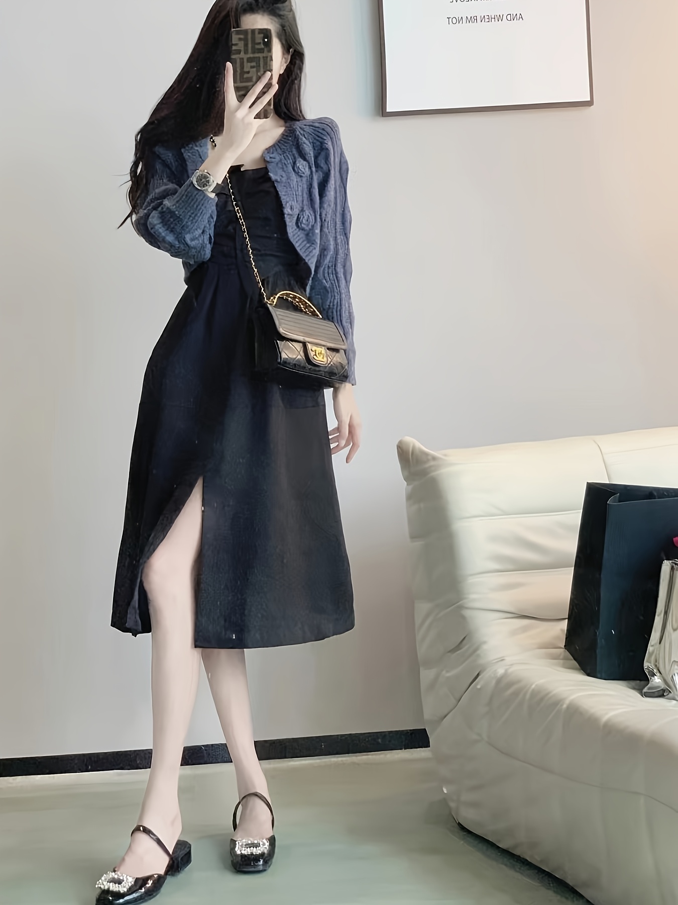 womens stylish shoulder cardigan sleeveless black dress set - Temu Bahrain