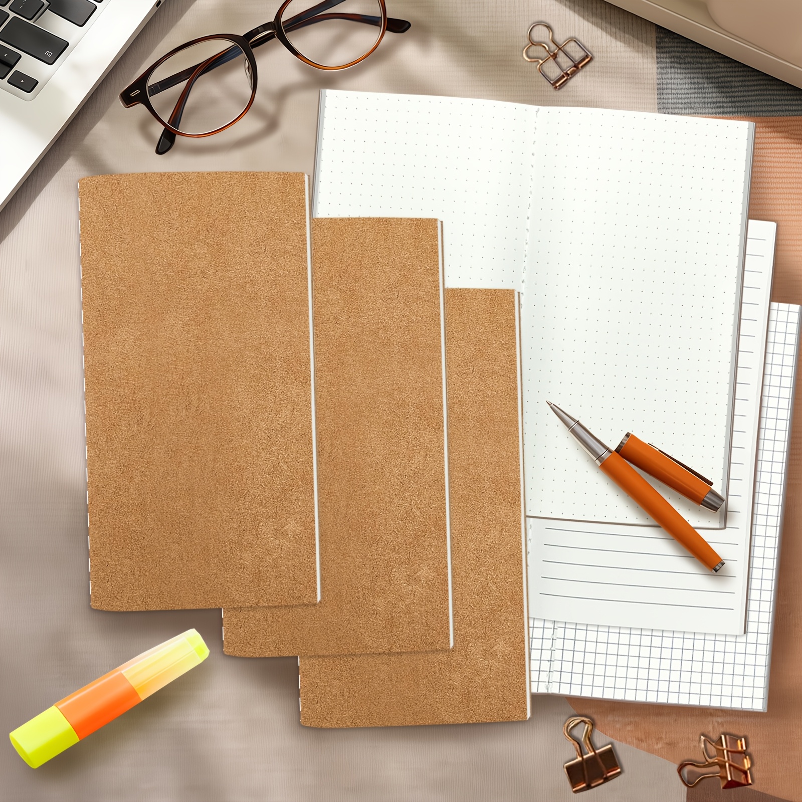 TEMU 3-pack Set - Lined/dotted/grid - A6 Traveler Notebook Refills - 3 Hand-stitched Books / 192 Pages Total | Suitable For Travel Journals, Diaries,