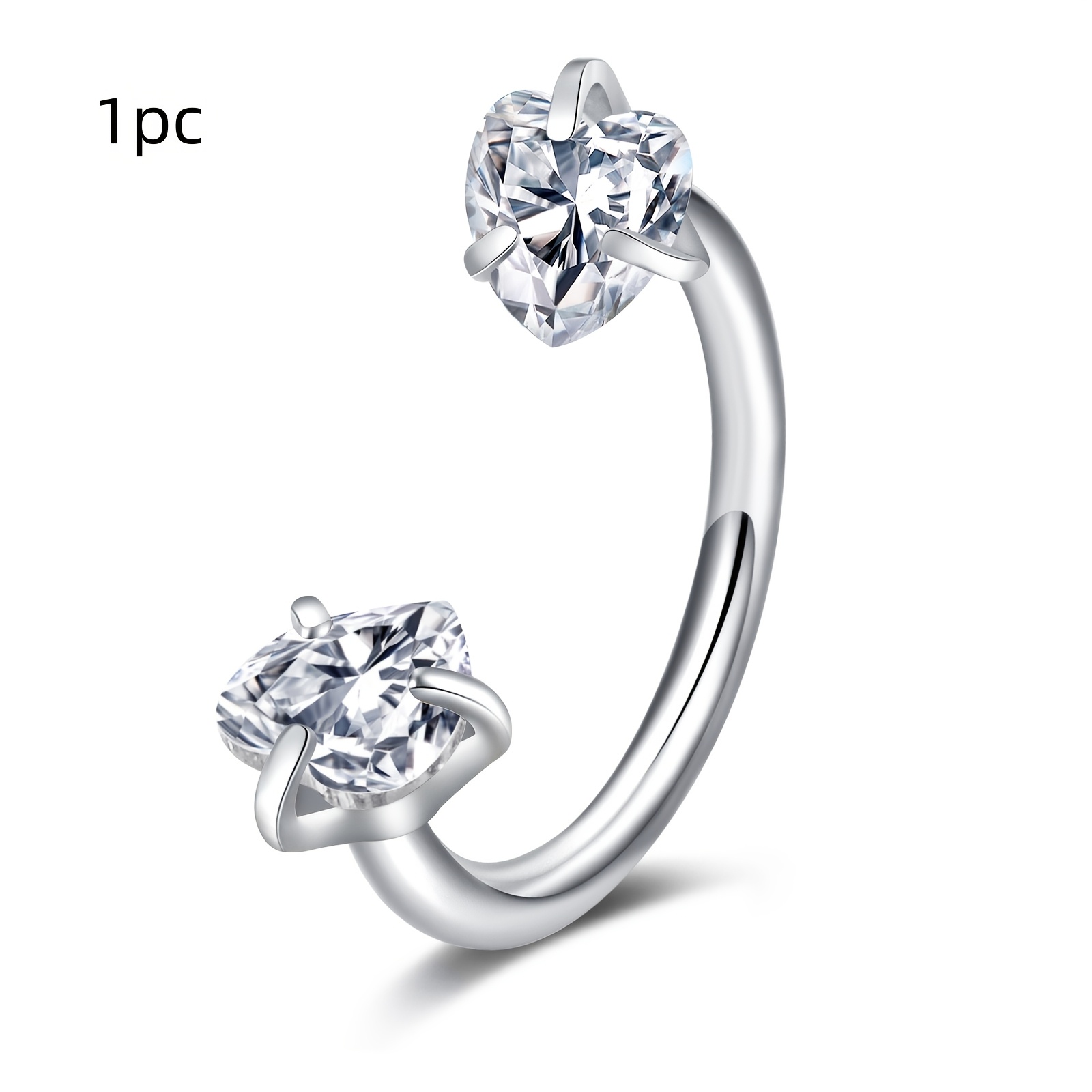 1/2/3pcs/set Horseshoe Nose Ring, Heart White Pink Cz, Internal Threaded Horseshoe Septum Ring, Cartilage Tragus Earrings Helix Piercing Jewelry, Labret Lip Hoops, Women's Piercing Jewelry