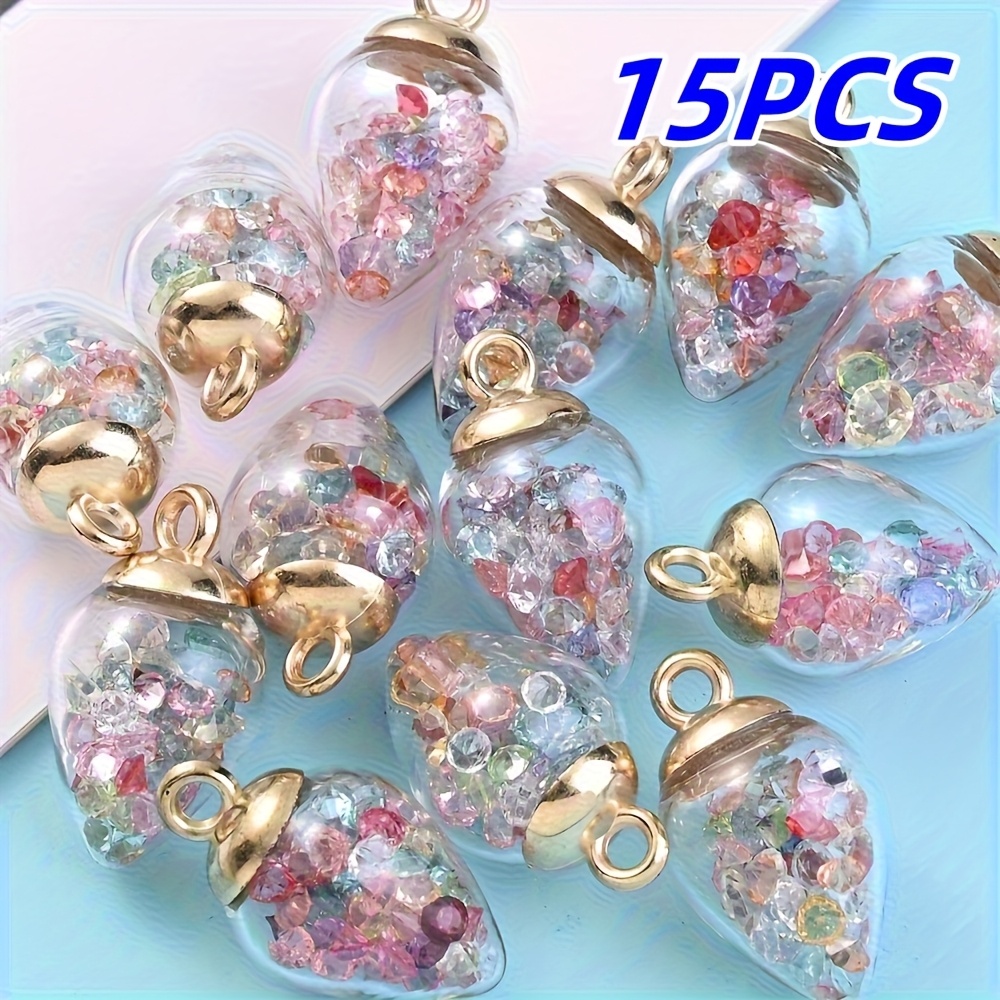 TEMU 15pcs Of Shui Drop-shaped Sparkling Glass Pendant Jewelry, Featuring Colorful For , Perfect For Bracelets, Necklaces, Phone Keychains, And Home