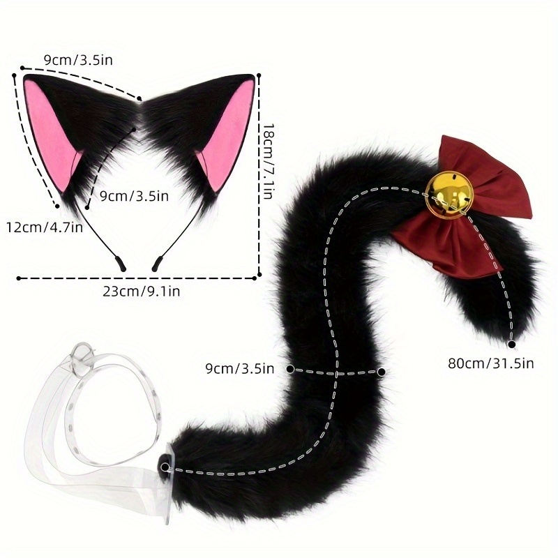 Katzenschwanz-Kostüm-Set – Plüschschwanz Mit Glocke & Schleife, Verstellbar, Für Cosplay & Halloween