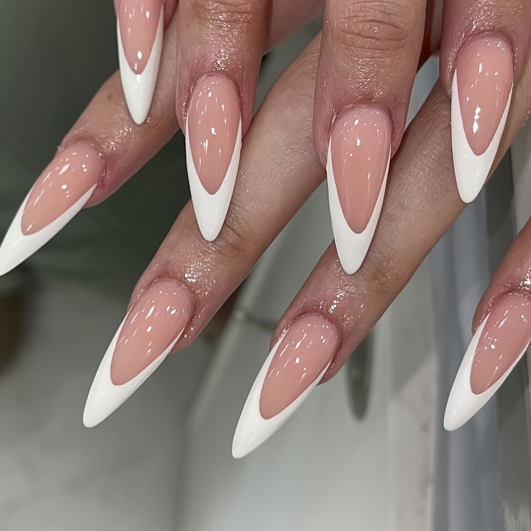 

10pcs Long -on , French Manicure, Reusable & Set For