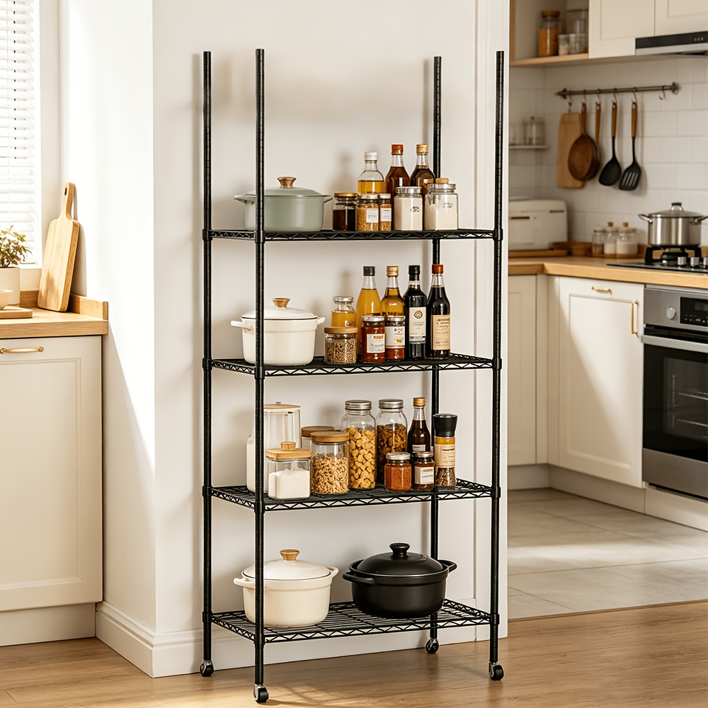 Image of A Versatile 4-tier Vertical Shelving Unit For Home Storage, Suitable For Kitchen, Bathroom, And Bedroom. Easy To Assemble And Used In Multiple , Standing Shelf, Standing Shelf