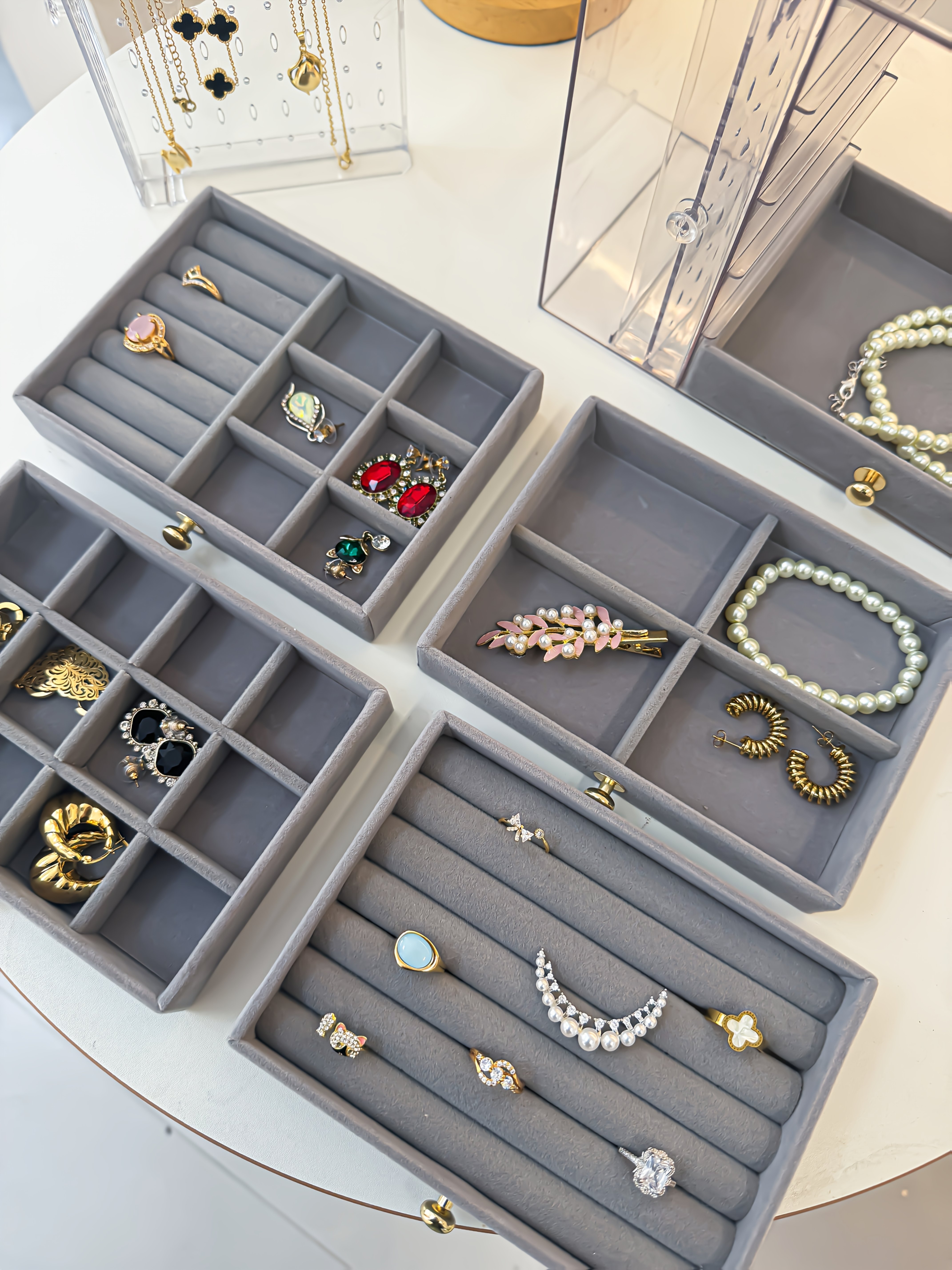 1pcjewelry boxes organizers high end jewelry box transparent large capacity jewelry storage box necklace display stand exquisite drawer style earring stud ring necklace and bracelet storage box multi functional jewelry box exquisite box Product details 4