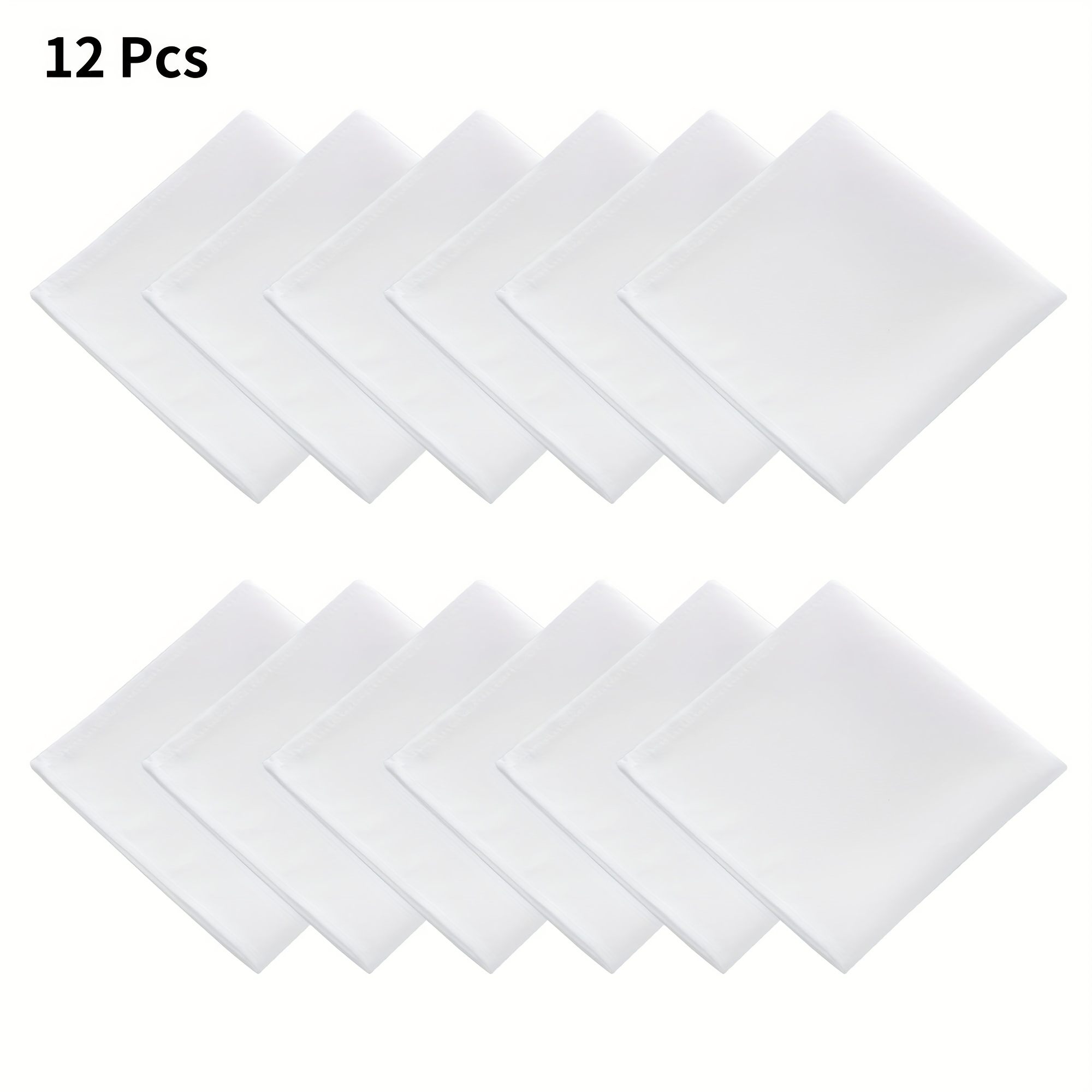 Image of 12pcs/pack White Cloth Napkins 17x17 Inches, 100% Polyester, Washable And Reusable Ideal For Parties, Weddings And Restaurant Dinners
