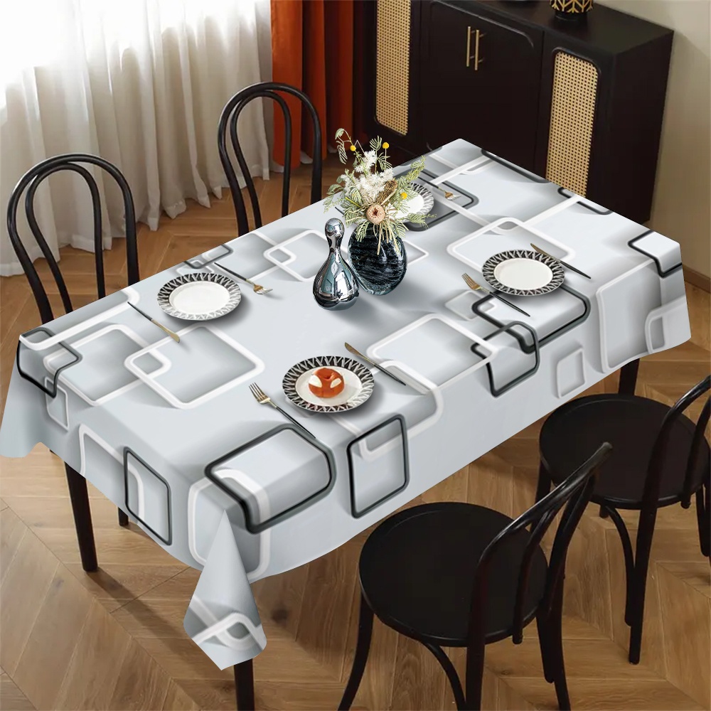 TEMU 1pc Elegant Minimalist Geometric Pattern Tablecloth - Durable Polyester Tablecloth, Suitable For Picnics, Camping, Weddings, Parties, Festivals,