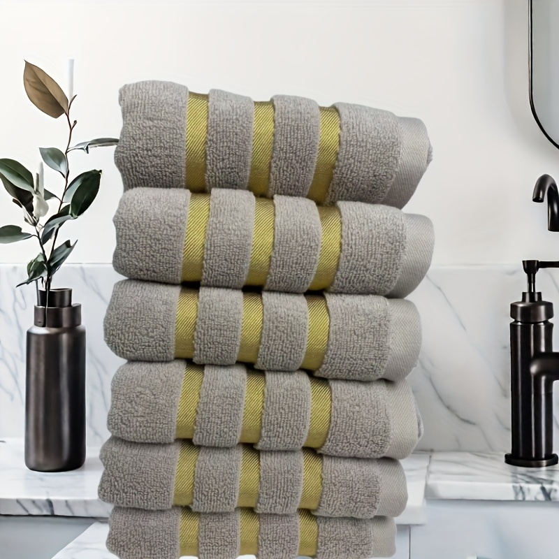 Luxury 6pcs Towel Set, 100% Pure Cotton Hand Towels, 35*75cm, Striped Pattern, Modern Design, No Shedding