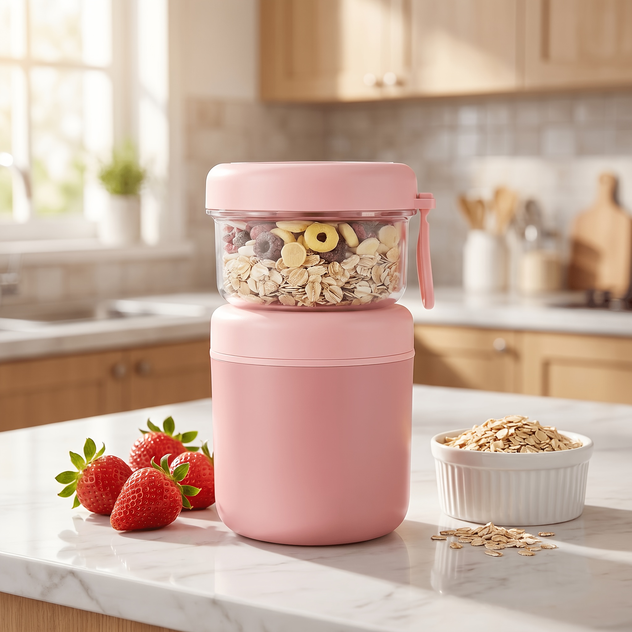 Image of Double-layer Insulated Yogurt Oatmeal Cup, Portable Leak-proof Breakfast Jar With Spoon, Stainless Steel Insulated Food Jar, For Outdoor Salad Cereal Portable Lunch Box
