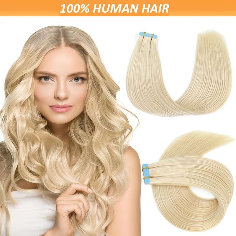 

20pcs Remy Human Hair Extensions For Women, Seamless, , No Residue, , 30g, 14-28 Inch Straight Hair With 613# Color