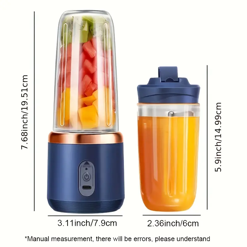 6 blade 2 in 1 portable blender and juicer with compact juicer cups usb rechargeable 13 4oz dual cup capacity ideal for fruits and vegetables durable ppsu material round shape home use and wholesale details 1