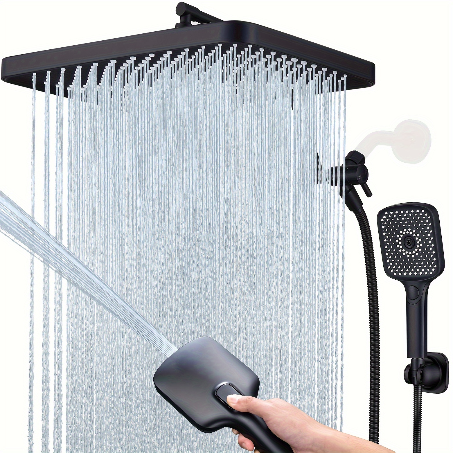 

Shower Heads With Handheld Spray Combo, 13 Inches Rain Shower Head With 4-mode Shower Wand, And 13 Inches Adjustable Arm, 3-way Shower Valve, Extra Long Hose