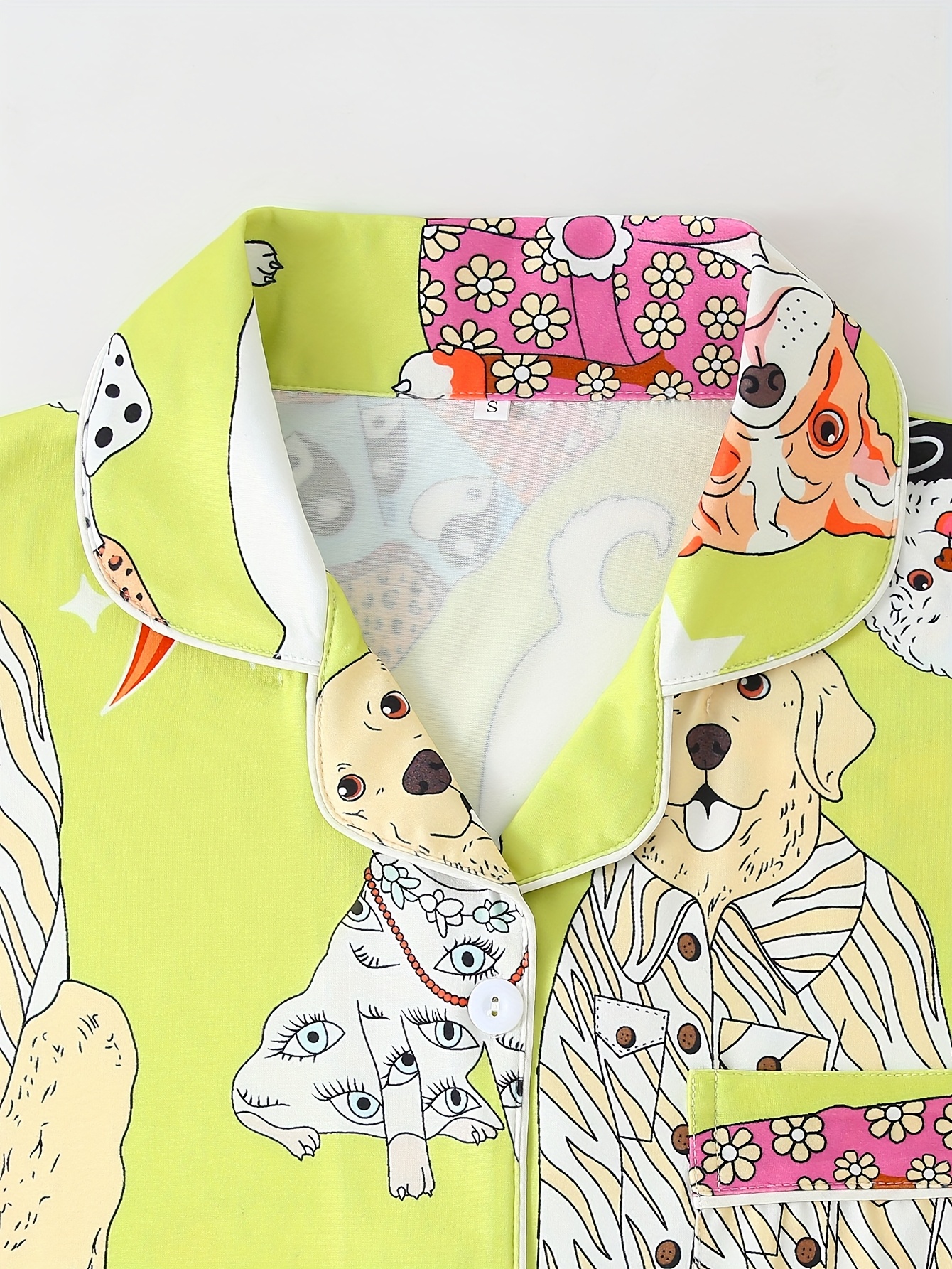 cute cartoon dog print   long sleeve button up collar top and pants casual and comfortable loose   for wearing at home womens two piece pajama set Product details 4
