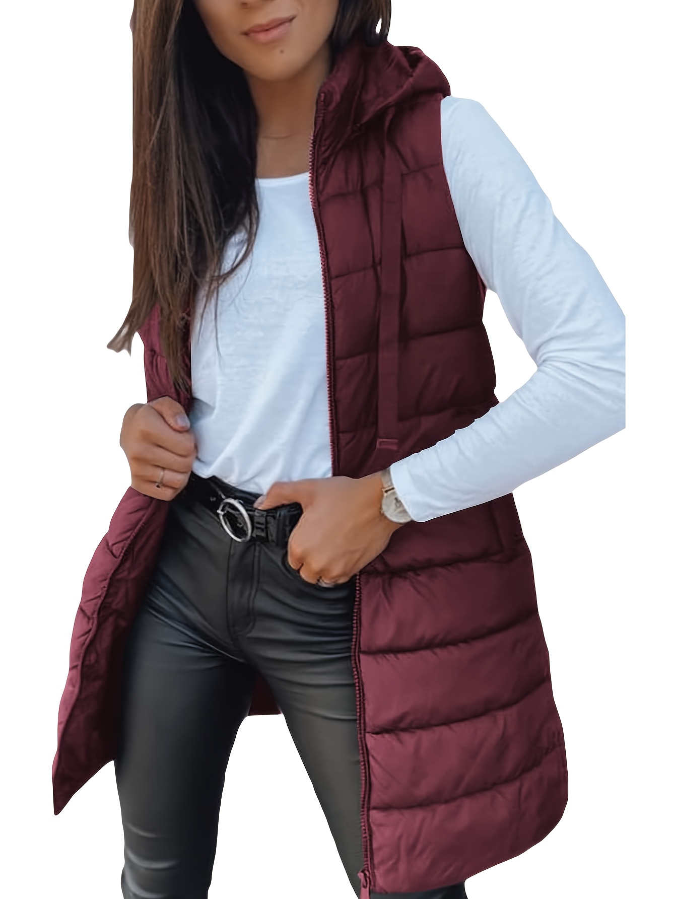 elegant womens thickened warm vest hooded solid color long sleeve polyester   outerwear stylish streetwear   jacket chic streetwear durable outerwea details 25