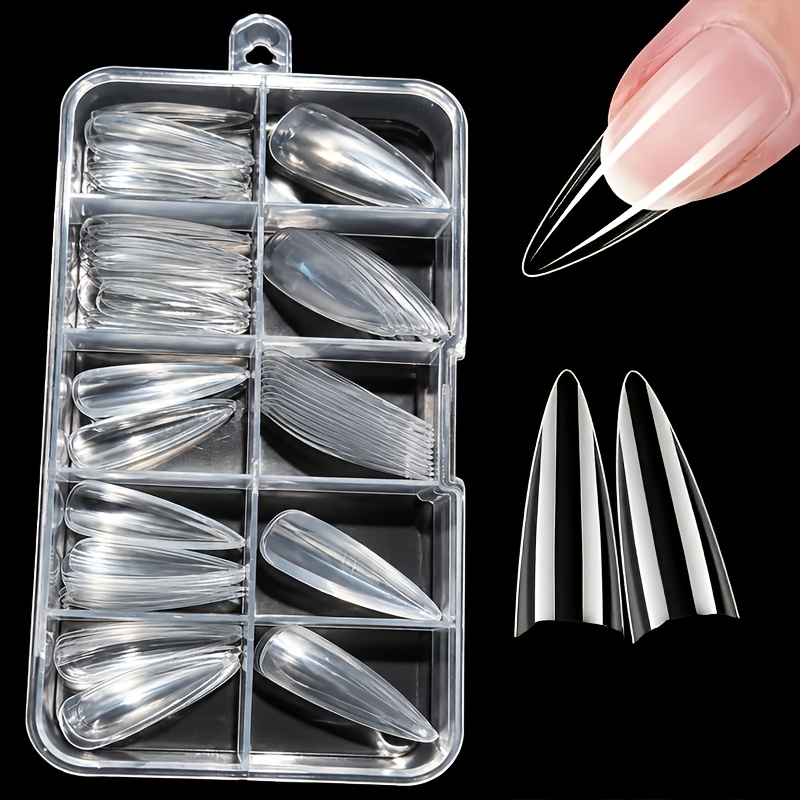 Image of 240pcs Transparent Pointed False Nails/soft Glue Pointed Tail Nails, Full Coverage Nail Patches, 12 Sizes , Suitable For Gel Extension And Manual Production