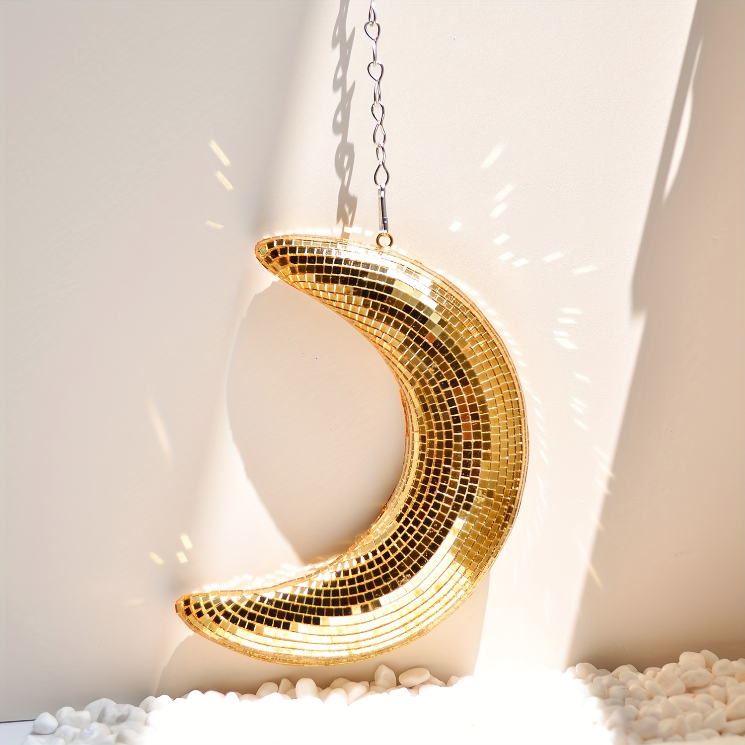 Image of 1pc Style Disco Moon Ornament, Plastic Hanging Decoration For Wedding, Anniversary, Bachelor Party, Christmas, New Year, Hanukkah, Thanksgiving - No Electricity Needed