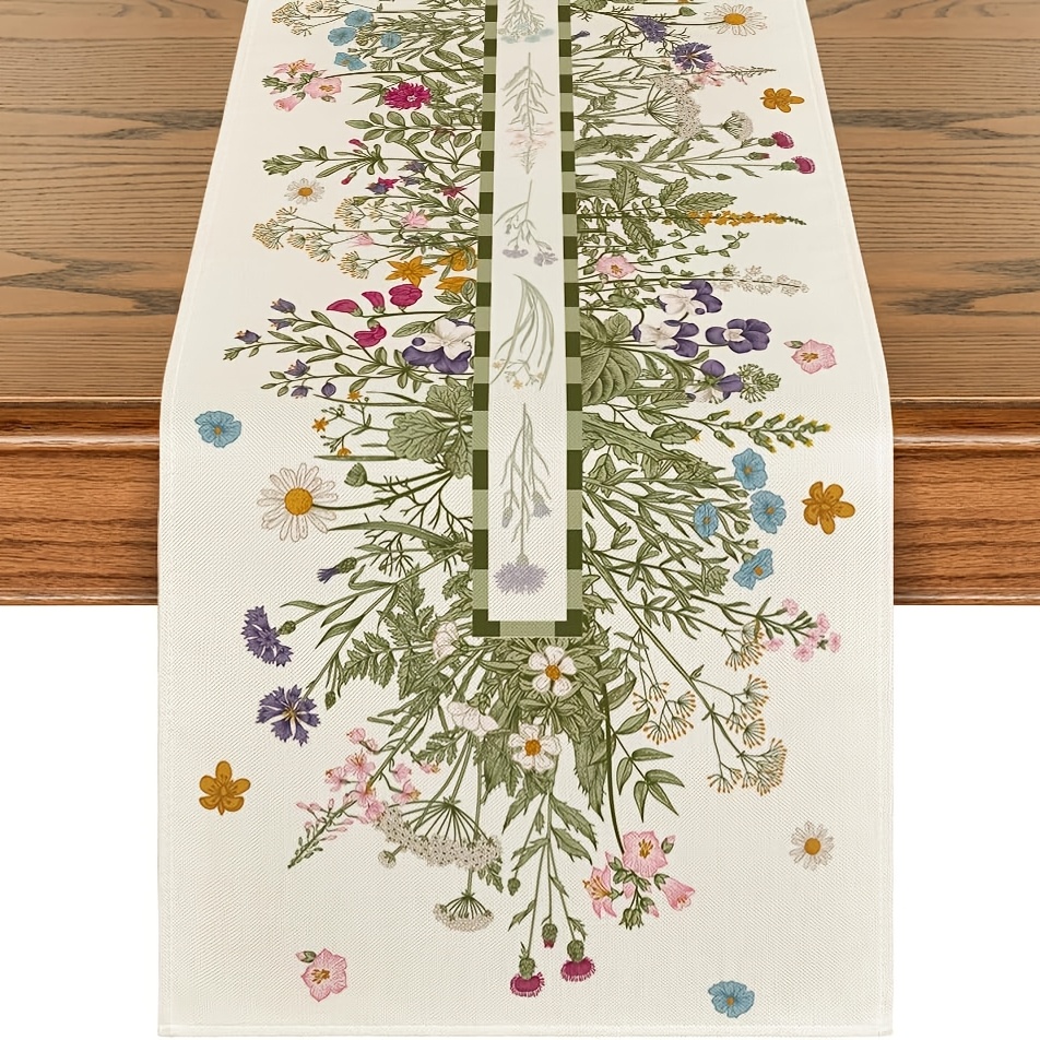 

1pc, Linen Table Runner, Seasonal Summer Floral Kitchen Dining Table Decoration For Home Party Decor 13x48/13x72/13x108/inch