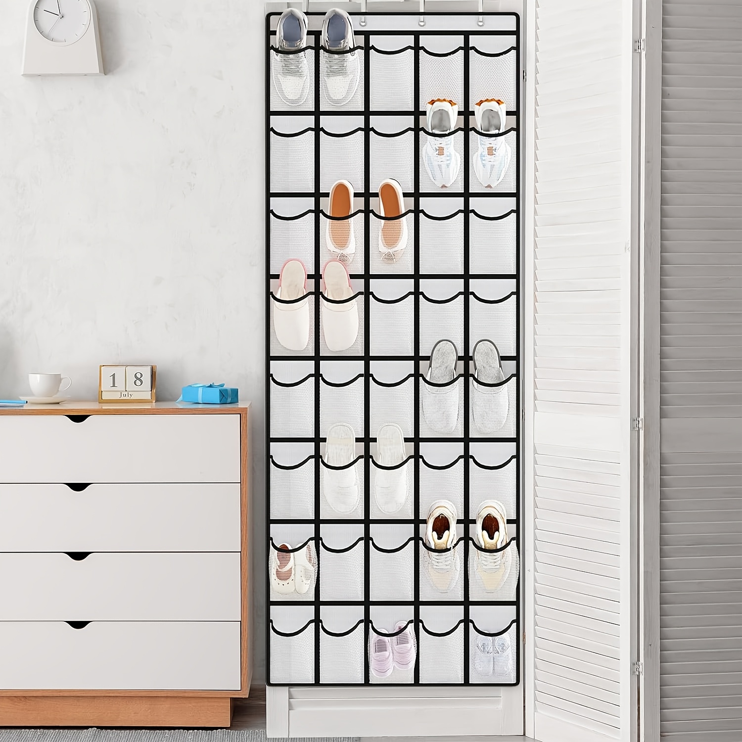TEMU 1pc Organisateur de chaussures grande poche à 40 compartiments à suspendre avec poches à grilles, convient pour , chambre à coucher, salle de