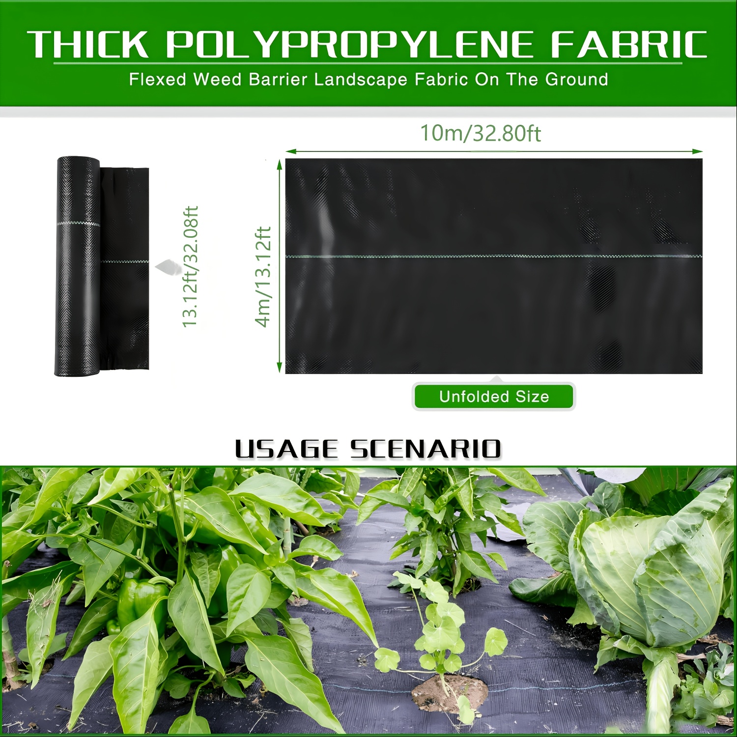 TEMU Heavy-duty Pp Weed Control Fabric, X 10m/4m X 10m/2m X 50m, Black, Uv Resistant, With Perforations, Permeable, Suitable For Weed Control In