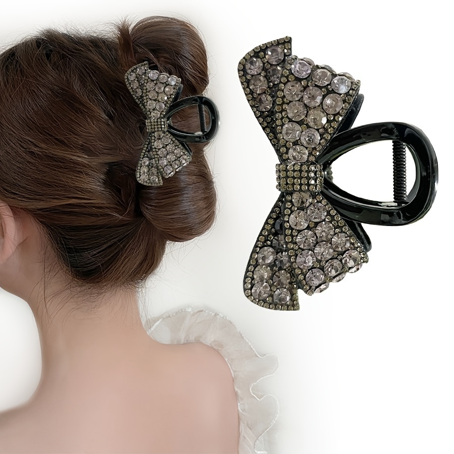 Elegant Black Hair Tie with Clear Gem 2pcs shiny hair ties high ponytail - Temu Mauritius main image 4