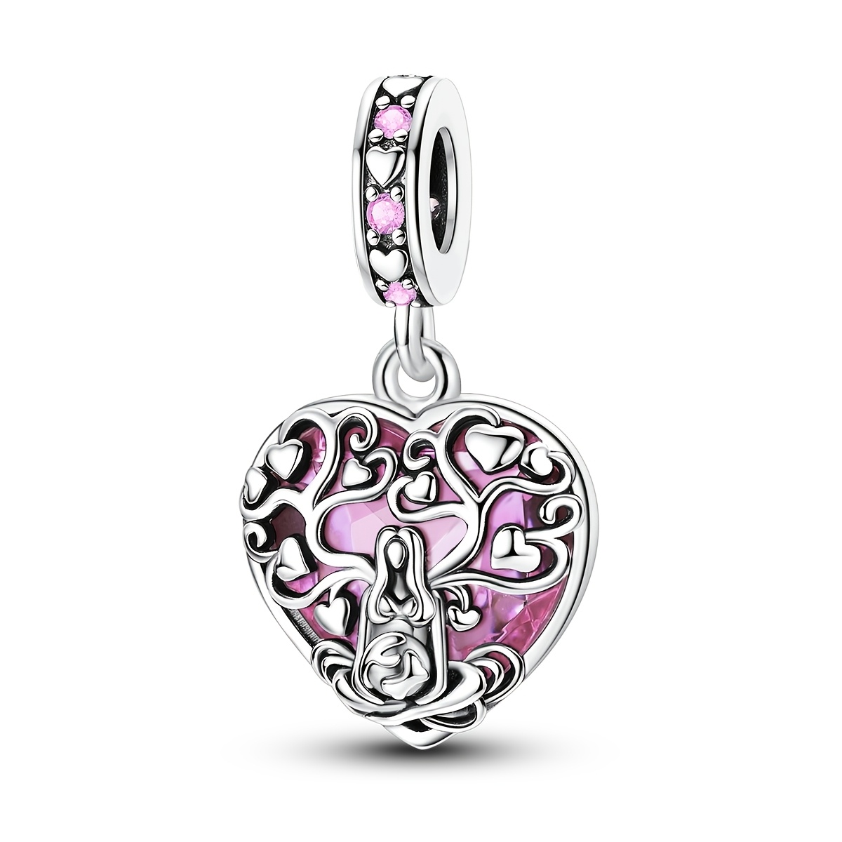 Silver Plated Blue Heart Glass Life Tree Charm