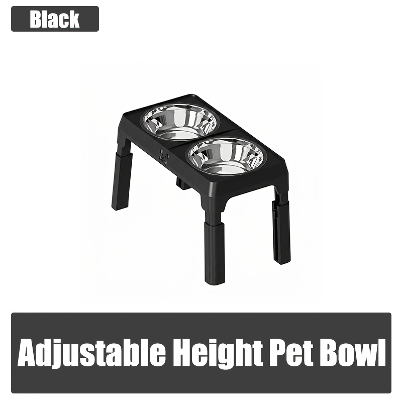 TEMU Adjustable Raised Dog Bowl Feeder - Stainless Steel Food & Water Bowl Set, With Slow Feeder Bowl, Suitable For Small, Medium & Large Dogs, Pet