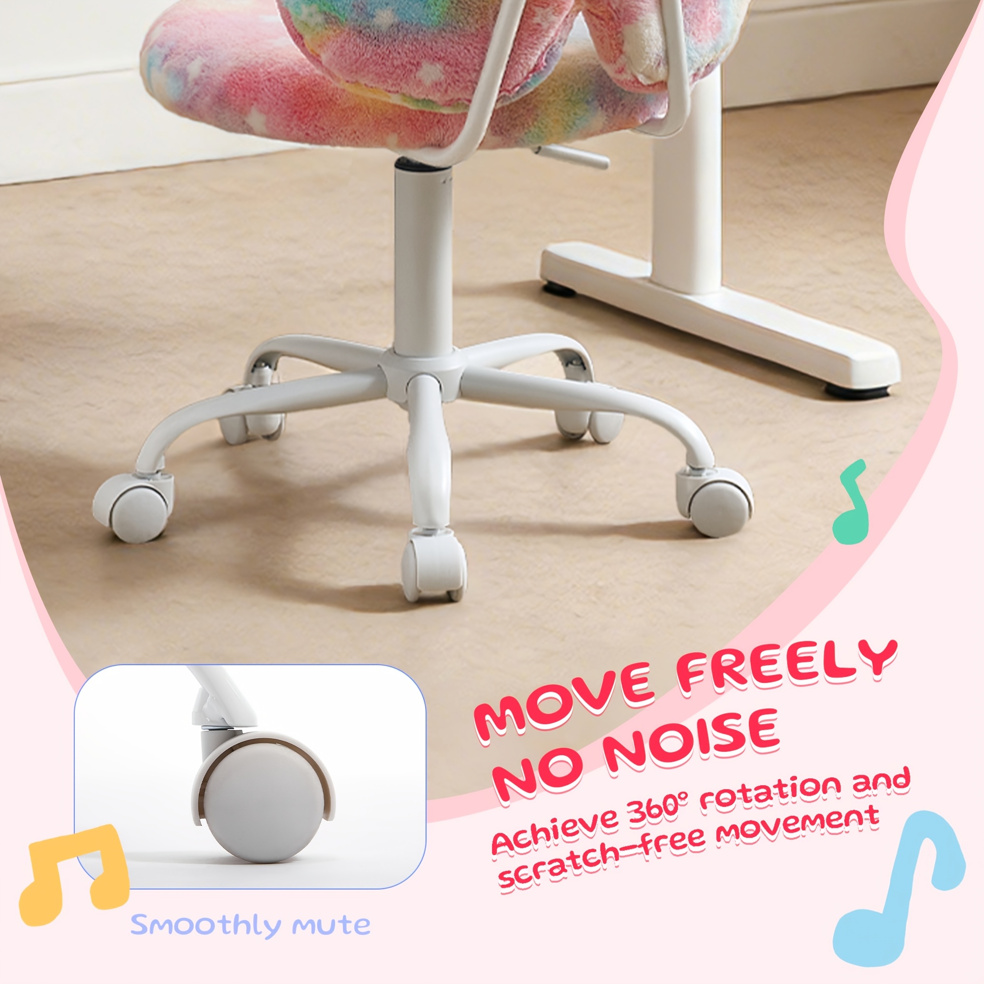 Girls Desk Chair - Comfy Swivel Kids Desk Chair for Girls Room, Fluffy Butterfly Kids Office Chair for Reading & Vanity