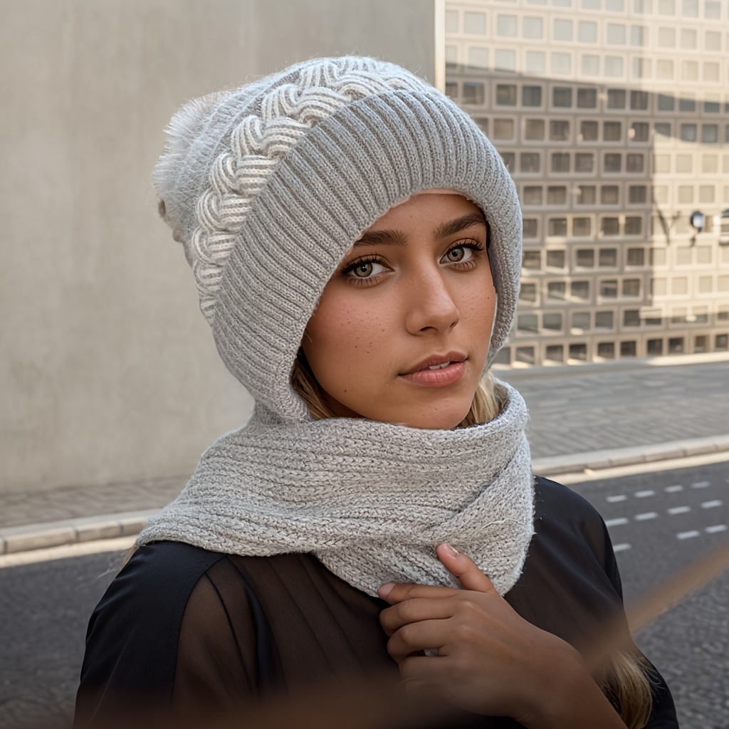 

Ensemble bonnet et écharpe d'hiver pour femme - Bonnet en jacquard polyester avec capuche élastique, lavable à , pour les fêtes de Noël, plumes, pour temps froid