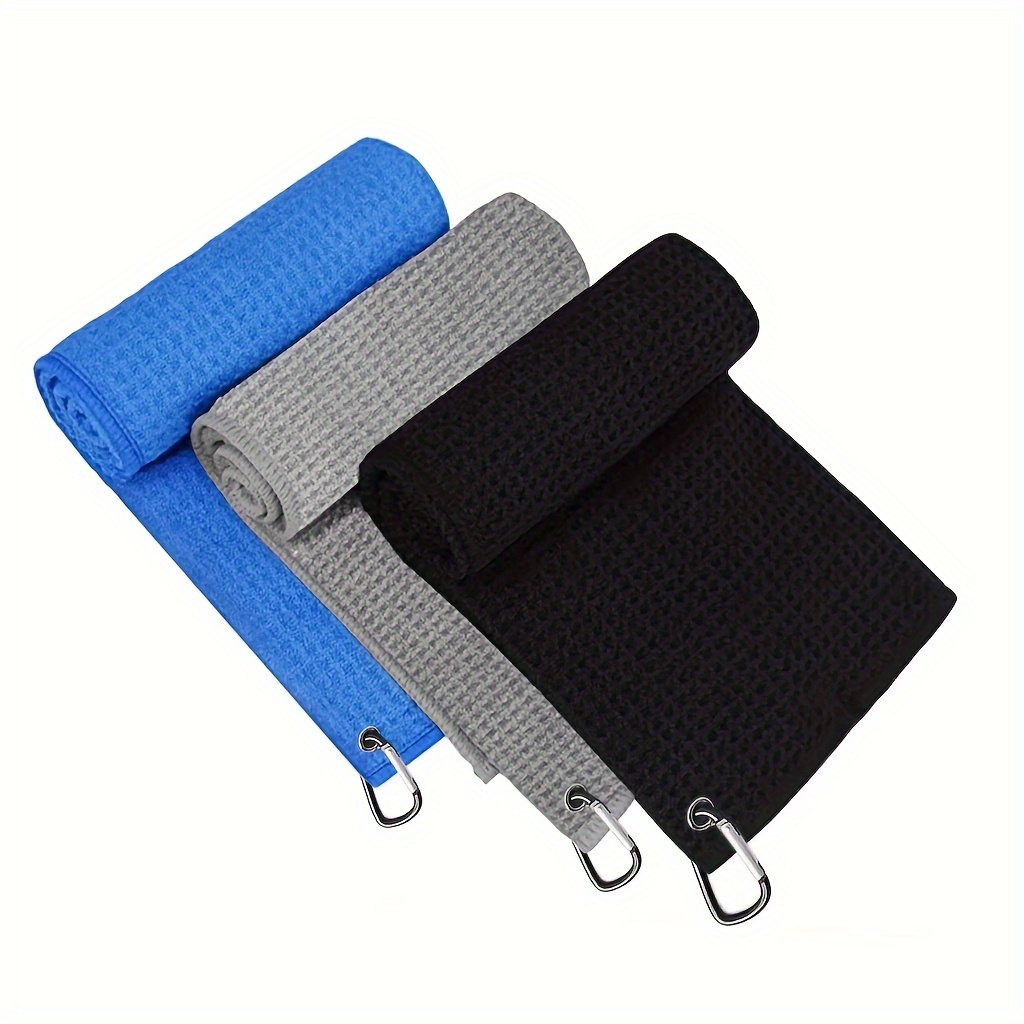 3pcs 30*30cm/11.8*11.8inch Golf Towels, Microfiber Waffle Pattern Golf Towel-contains Golf Towels In Of Black, Blue And Gray, Suitable For Men's Golf Gifts