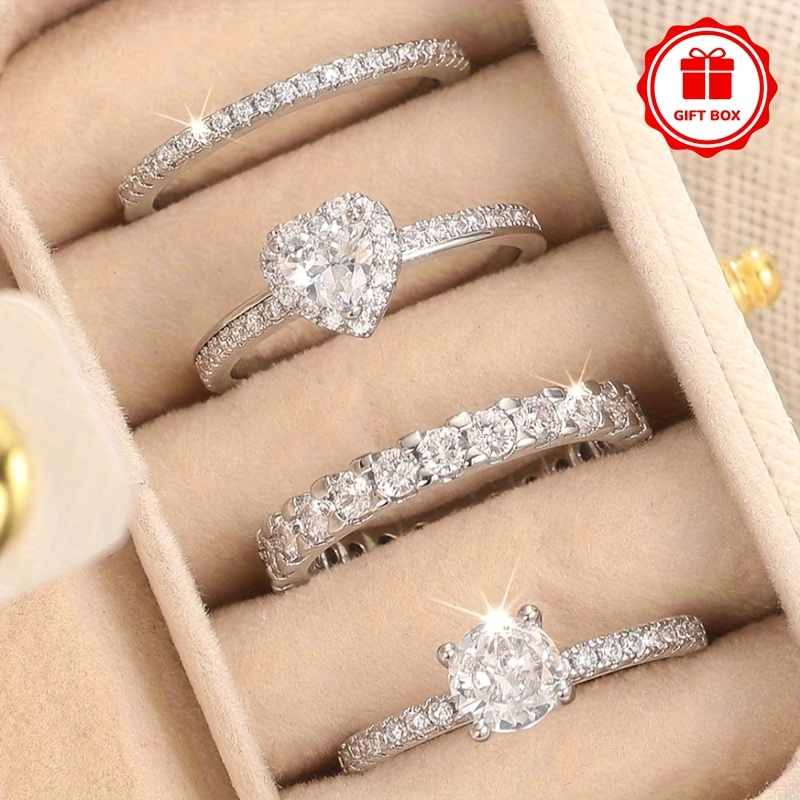 Women's Zirconia Heart Proposal Ring Set