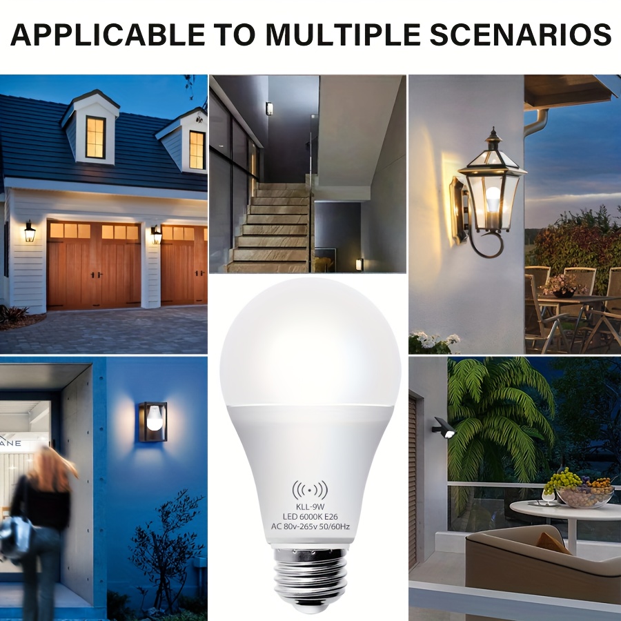 Foco con sensor de movimiento Keso, 9W (equivalente a 60W), automático para interiores, A19, E26, 3000K/6000K, encendido desde el atardecer hasta el amanecer, ideal para entrada, porche, escaleras y pasillo - Imagen 6