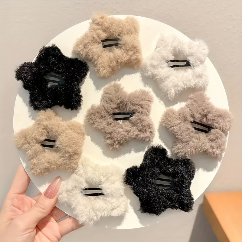 TEMU 8pcs Autumn-winter Plush Hair Clips For Bangs And Side Hair, Cute Furry Hair Accessories