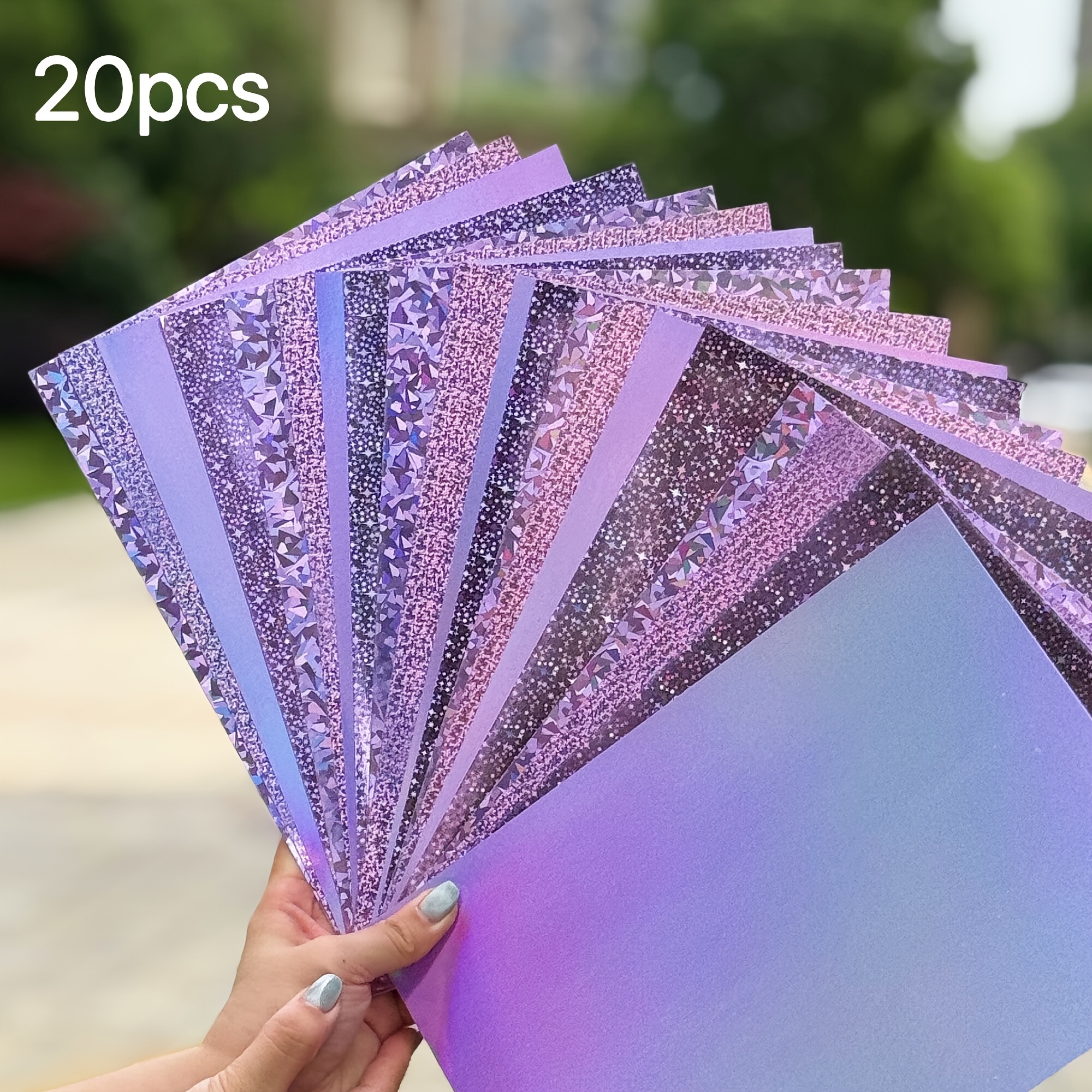 E-shop 20 Blatt Laser Lila Karton, je 5 Blatt jeder Farbe, 250G glänzendes Papier, A4 Premium Handpapier, 8.5*11 Zoll, geeignet für Scrapbooking,