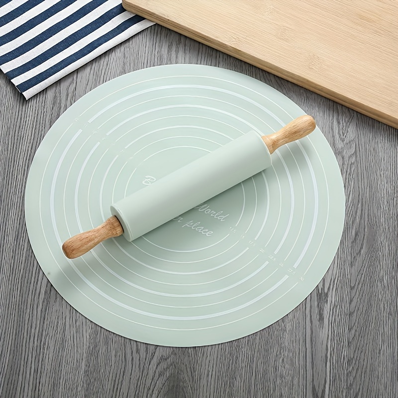 

1 Set Silicone Pastry Mat And Rolling Pin - , Heat-resistant Baking Tools For Cooking, Baking, And Candy Making - Kitchen Accessories