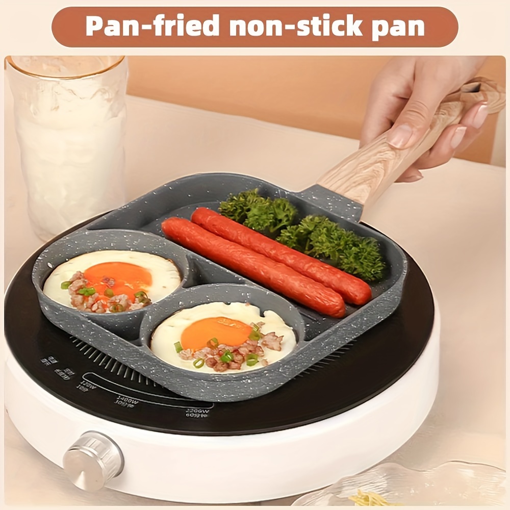 

Non-stick Aluminum Omelet Pan With 2 Egg Holes And Grill Section, Thickened Design With Plastic Handle For Frying Eggs, Ham Slices - Hand Wash Only