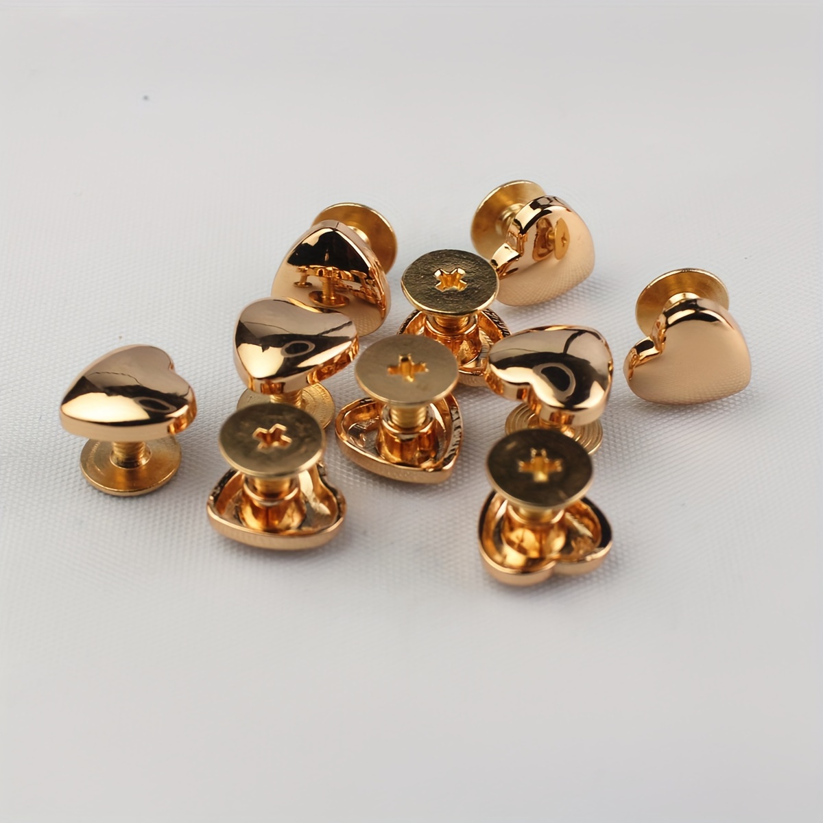 Image of 10pcs Of 10mm Metal Heart-shaped Bucket Nails, Screws For Leather Clothing, Bags, And Belt Decorative Studs