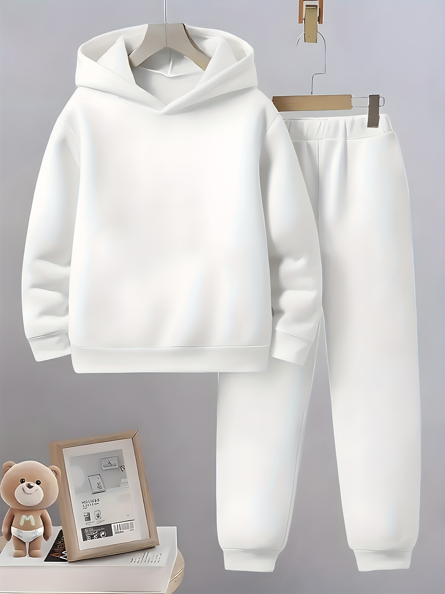 boys white hooded tracksuit regular tracksuit set Temu