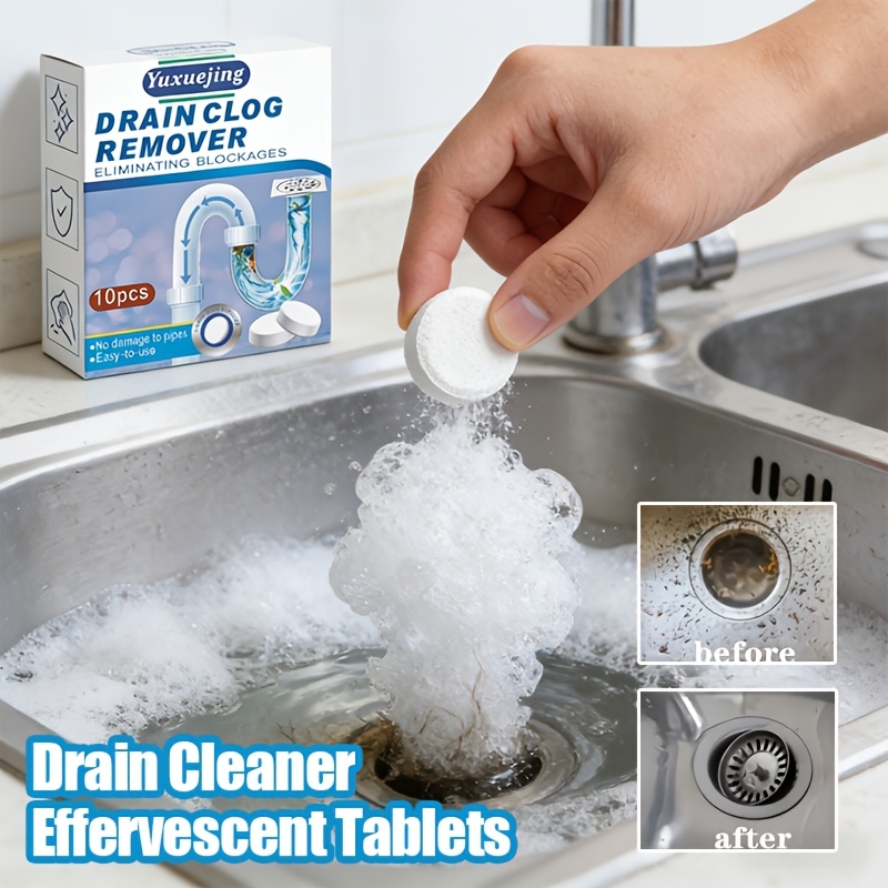10pcs drain tablets   decompose   scraps and other pipe blockages remove odor and   to pipes kitchen and bathroom drain special tablets oil
