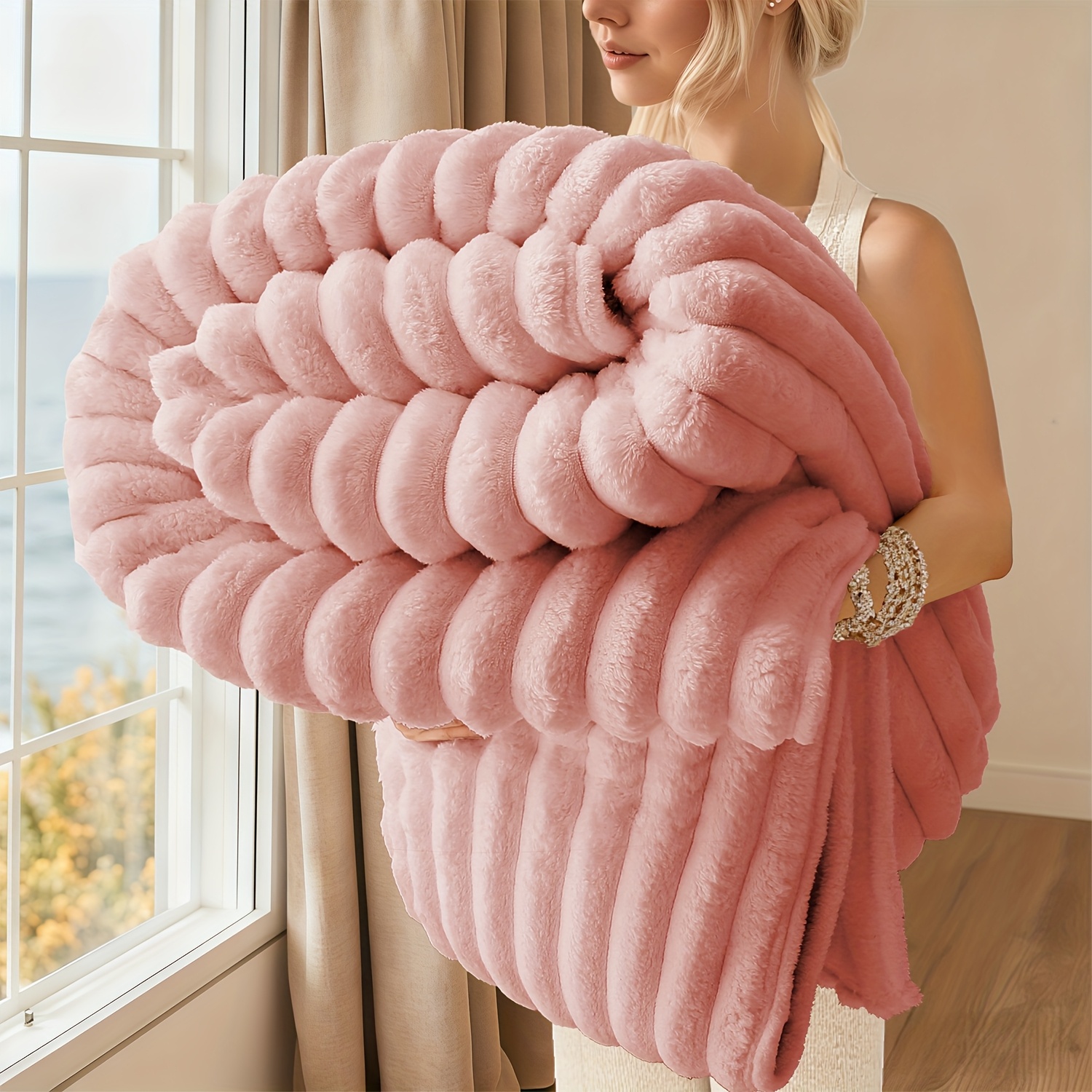 Soft Faux Rabbit Fur Children's Blanket, Stylish Striped Design