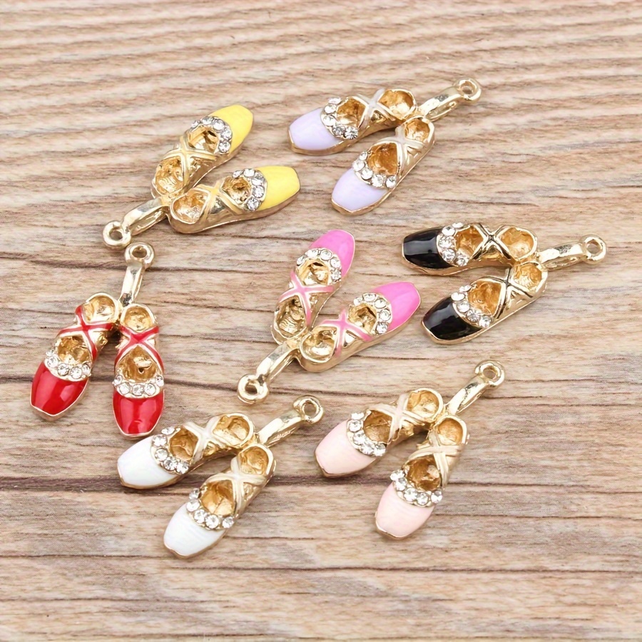 

24pcs Rhinestone Ballet Shoes Oil Alloy Small Pendant Accessories Bracelet Pendant Material