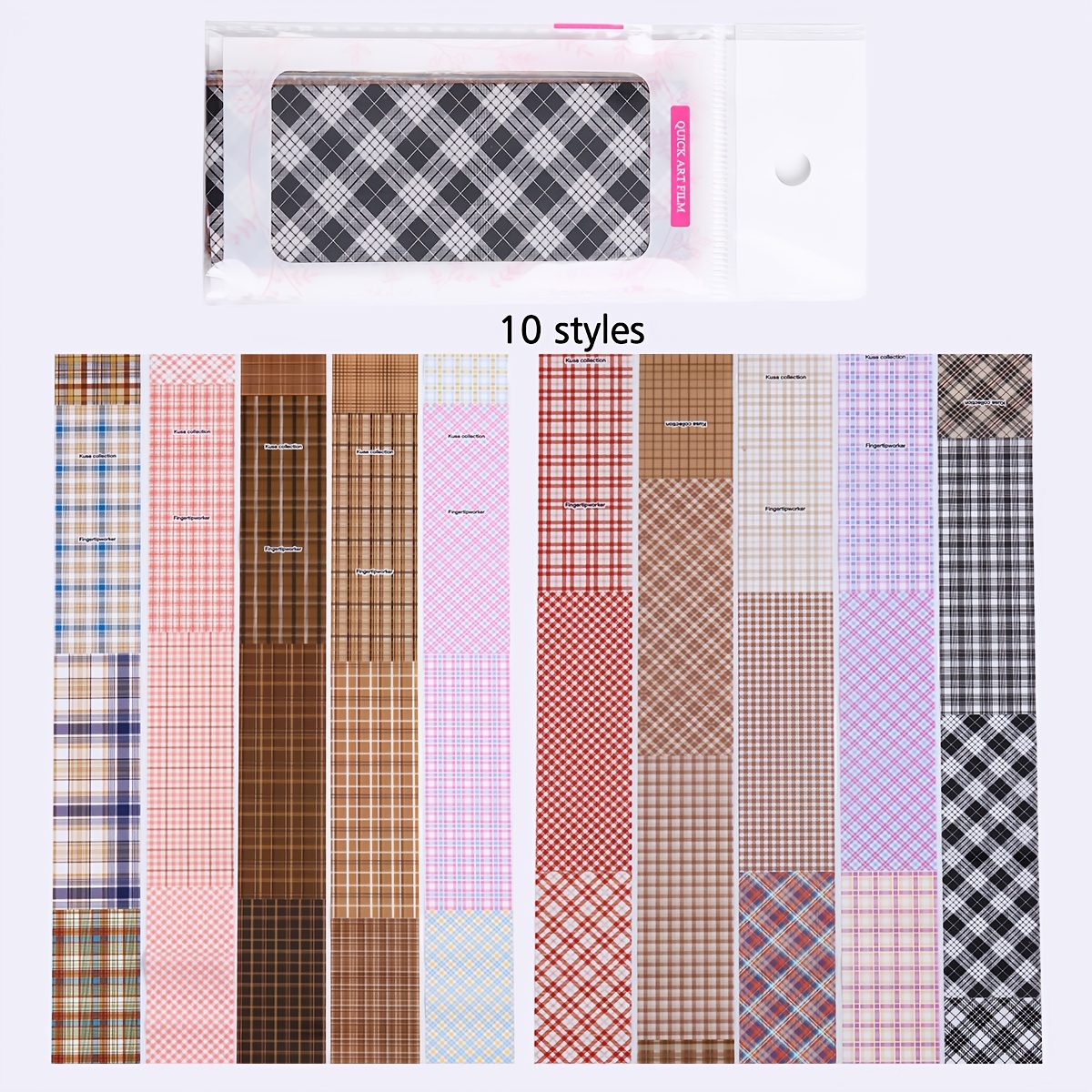 TEMU Pink Checkered Nail Foil Transfer Stickers Colorful Brown Starry Sky Series Smooth Transfer Paper Decals Self-adhesive Nail Art Foils With Glue