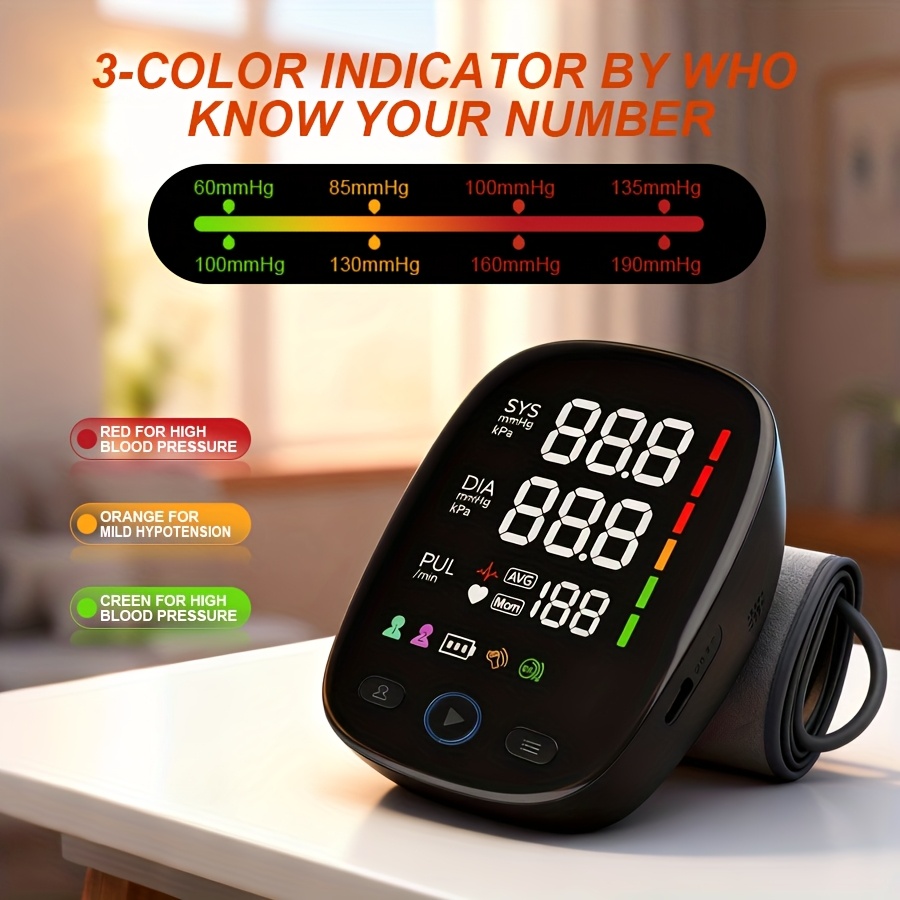 Puxzo Automatic Sphygmomanometer: Heart Rate Monitoring + Large Cuff, 120 Sets Of Memories, LED Large Screen Three-color Backlight Reminder, Dual Power Supply Portable Design, Blood Pressure, Heart Rate Detector, With 4 Batteries