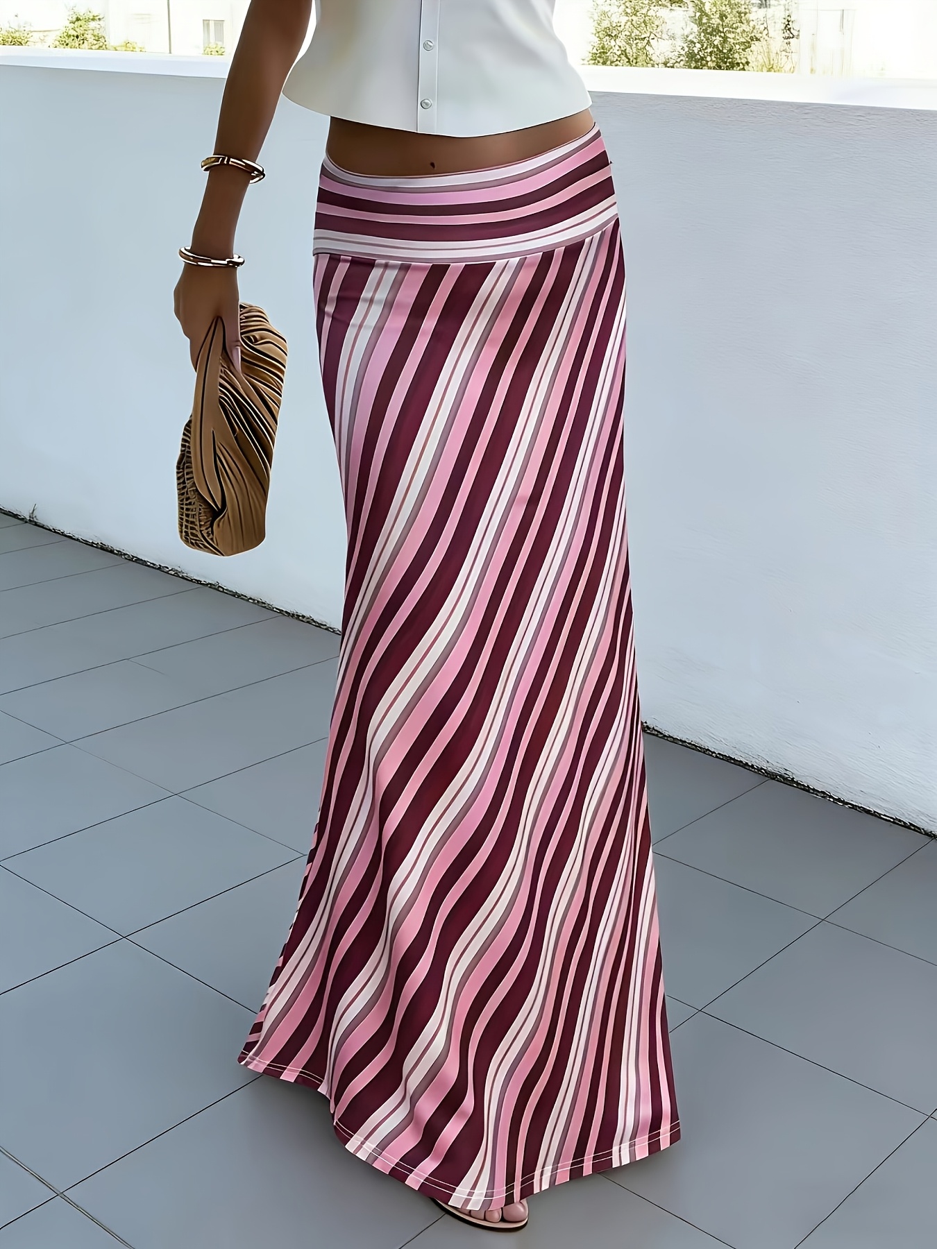 knee length dresses for ladies Angie Maxi Dress in Chiffon Grey and Maroon Diagonal Stripe