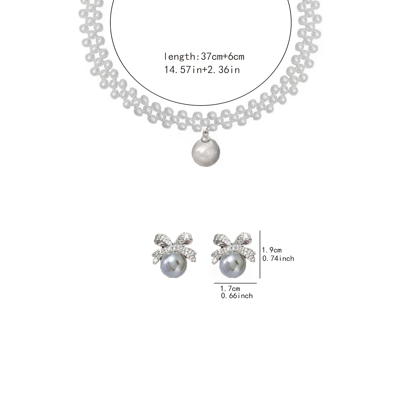 2pcs Elegant White Beaded Bow Jewelry Set, Necklace & Earrings