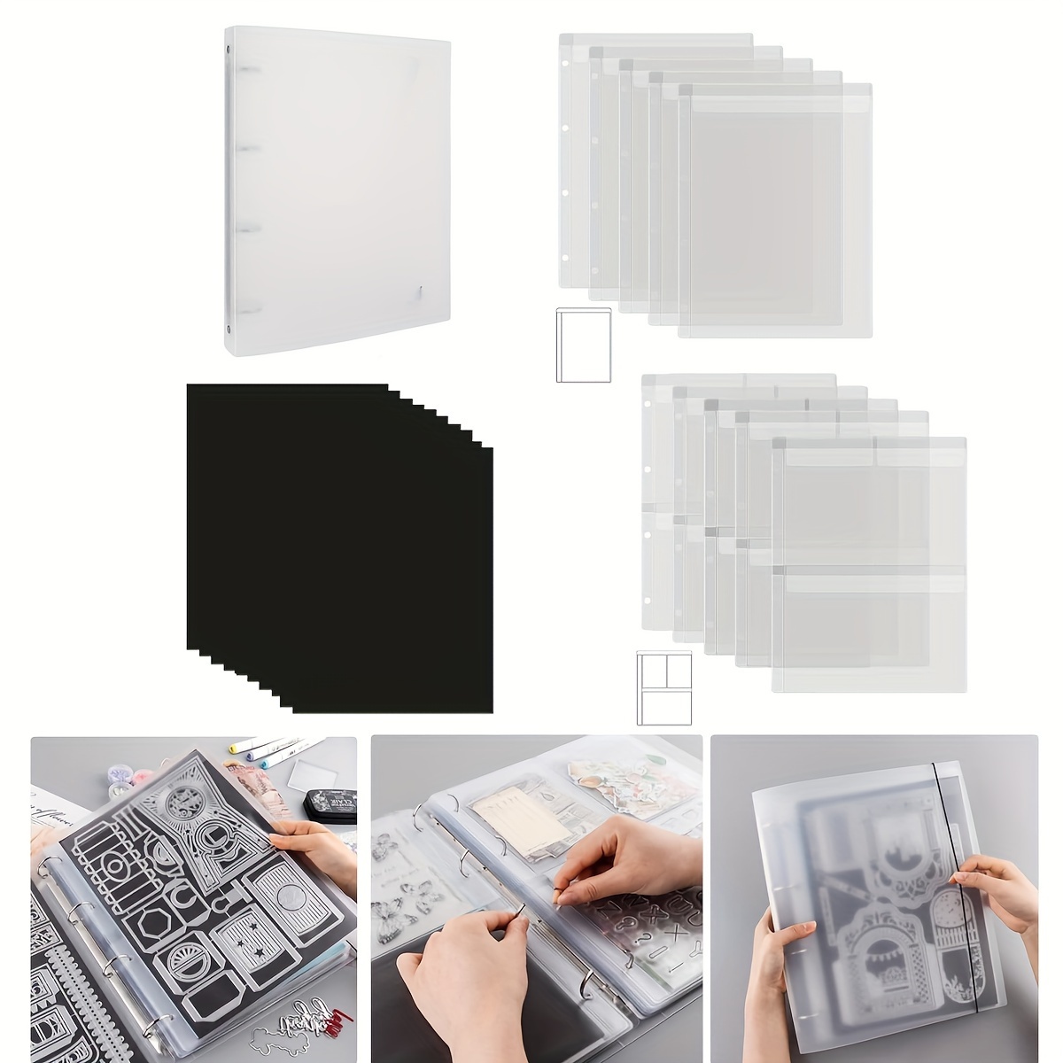 

A4 Scrapbook Metal Die Storage Book Binder, 10 A4 Magnet Sheets And 20 Inserts Set, Inserts With 1 And 3 Pockets For Scrapbook Storage Craft Supplies, Cardstock, Sticker, Stamp, Cutting Dies, Stencil