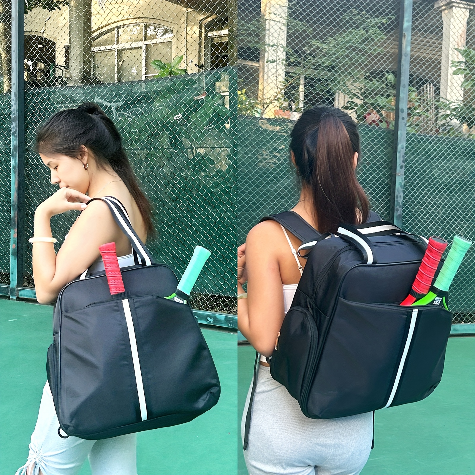 heavy-duty pickleball & table tennis backpack/tote bag with shoe compartment, zipper closure,   sports equipment organizer - durable gym, travel, or casual bag for   -   gift for christmas, easter, thanksgiving, ramadan,   - black, secure zipper closure 0