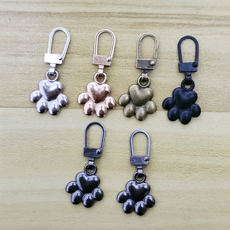 6-pack Removable Zipper Pull Replacements, Animal Paw Print Charms For Backpacks And Clothing, Assorted Colors (black, Silver Gray, Golden, Dark Brown)