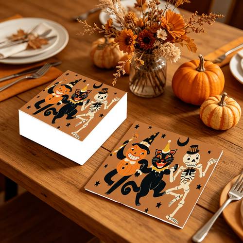20pcs dnfmfjd pack suitable for halloween thanksgiving disposable table napkins pumpkin witch black dance printed paper napkins for parties weddings dinner table decorations themed celebrations 2d flat