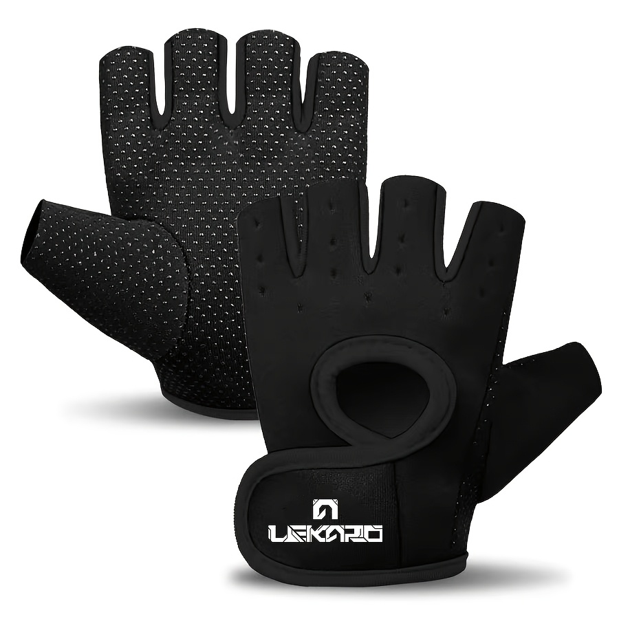 TEMU Breathable Anti-slip Half-finger Fitness Gloves, Palm Anti-slip Dot Pattern And Hook-and-loop Wristband, Non-slip And Sweat-proof For Dumbbell
