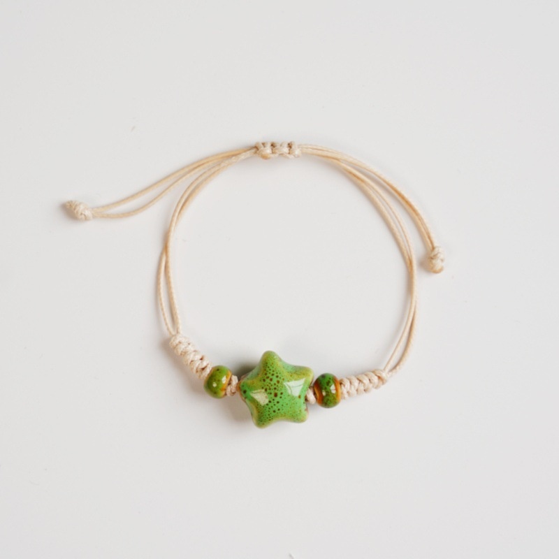Adjustable Ceramic Star Charm Bracelet Handwoven Rope Daily Wear
